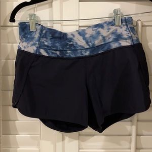 Blue Lululemon Speed Up Shorts w Tie Dye Waistband